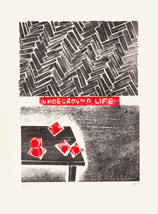 Εκτυπώσεις & Χαρακτικά με τίτλο "Underground world 2" από Olesia Krivolapova, Αυθεντικά έργα τέχνης, Χαρακτικά σε λινόλαιο