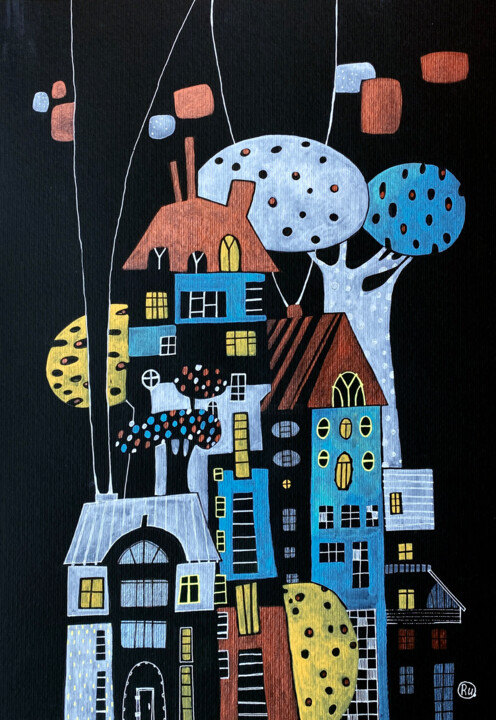 绘画 标题为“WHIMSICAL HOUSES” 由Olesya Rubinova, 原创艺术品, 水彩