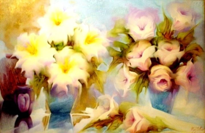 Pintura intitulada "Pura Magia nos Flor…" por Olga Beltrão, Obras de arte originais, Óleo