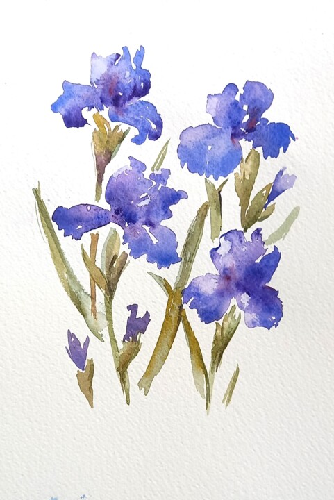 Peinture intitulée "Blumen Iris Aquarel…" par Olga Billmaier, Œuvre d'art originale, Aquarelle