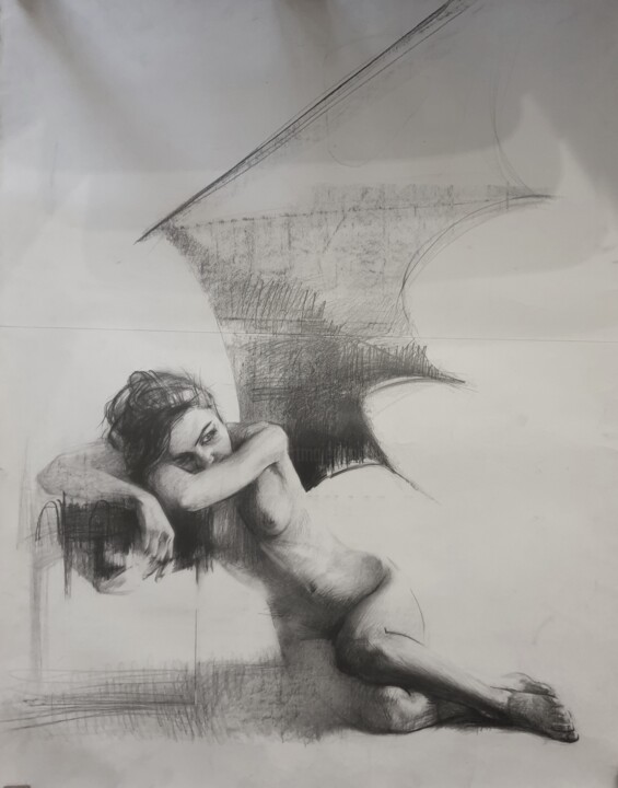 Dibujo titulada "Batwoman" por Olga Brink, Obra de arte original, Grafito