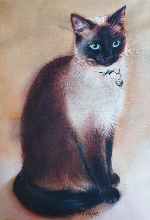 제목이 "Chocolate Cat"인 미술작품 Olga Brink로, 원작, 수채화 artwork_cat.에 장착됨