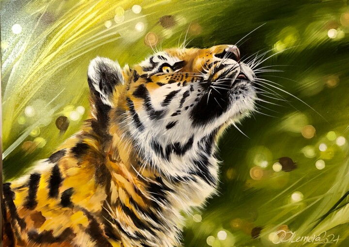 "«Features of tiger…" başlıklı Tablo Olga Chernova tarafından, Orijinal sanat, Petrol Ahşap Sedye çerçevesi üzerine monte ed…