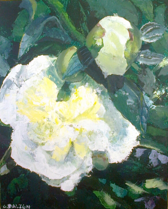 Malerei mit dem Titel "Pivoine" von Olga Dalzon, Original-Kunstwerk, Acryl Auf Karton montiert