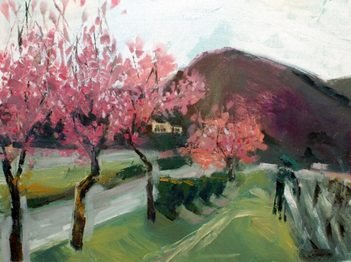 Painting titled "Palatinate in spring" by Olga David, Original Artwork, Oil Mounted on Cardboard