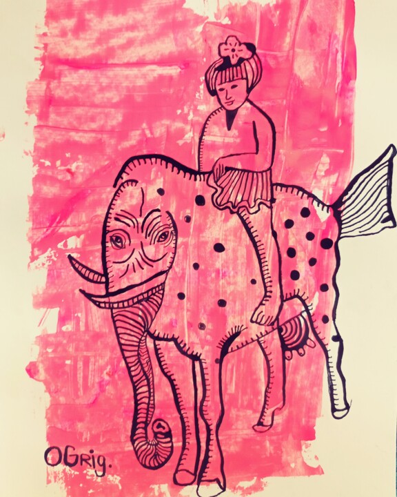 Drawing titled "olifanten pad" by Olga Grig, Original Artwork, Ink