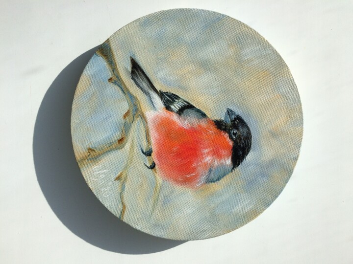 Peinture intitulée "Bullfinch" par Olga Ivanova, Œuvre d'art originale, Huile Monté sur Châssis en bois