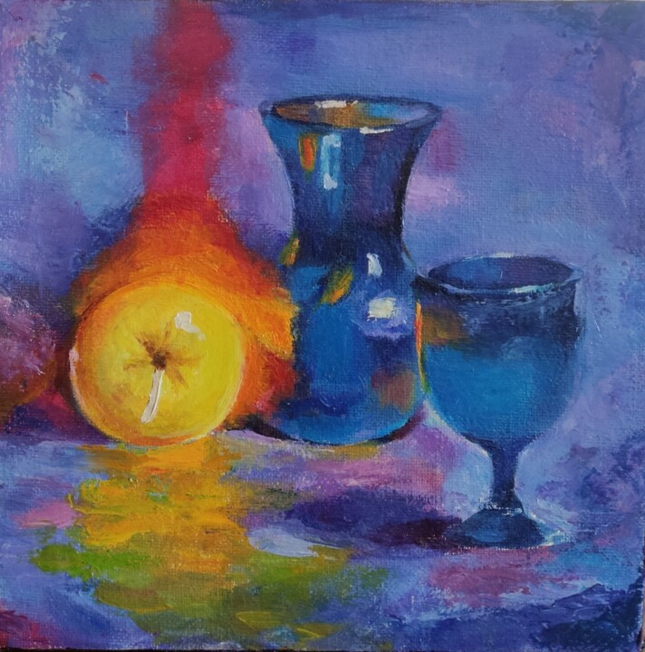 Peinture intitulée "Blue fire" par Oj, Œuvre d'art originale, Huile