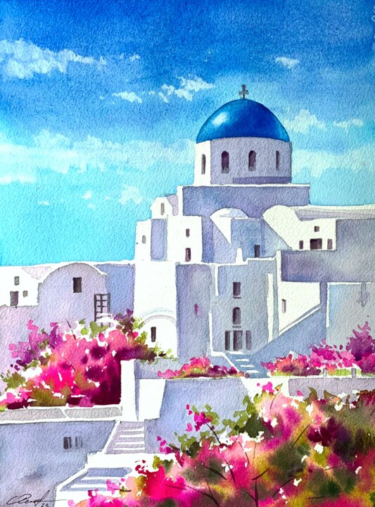 Painting titled "Greece" by Olga Kharchenko, Original Artwork, Watercolor