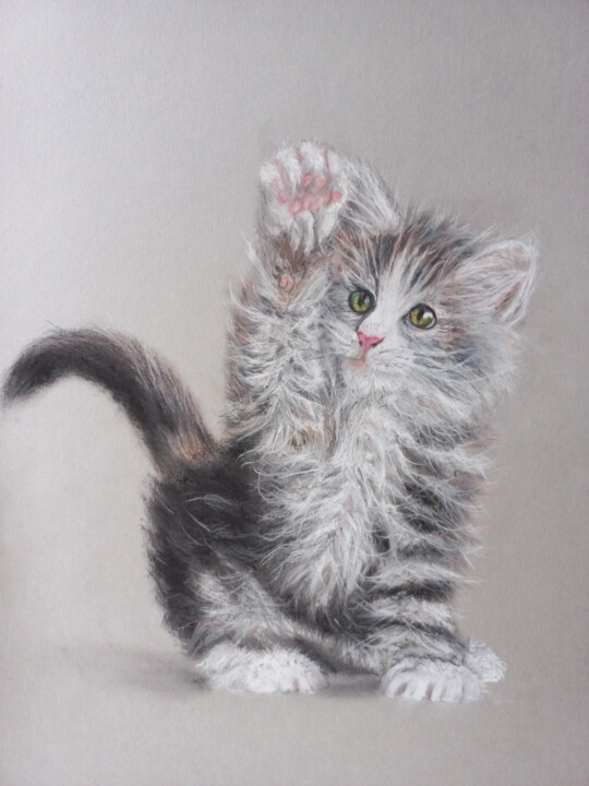 Peinture intitulée "Cat" par Olga Larina, Œuvre d'art originale, Pastel