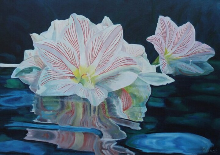 Pintura intitulada "White lily" por Olga Mart, Obras de arte originais, Óleo
