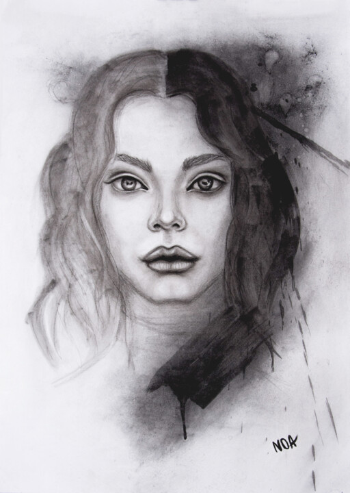Dibujo titulada "Beautiful woman dra…" por Olga Naduieva, Obra de arte original, Carbón