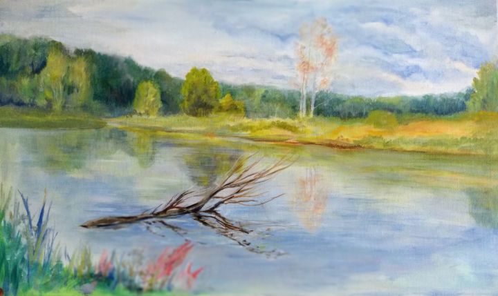 Картина под названием "on the lake" - Olga Bakuleva, Подлинное произведение искусства, Масло