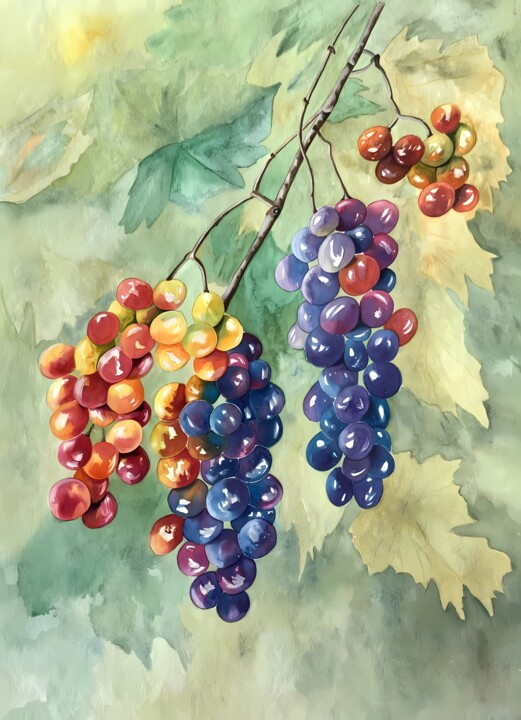 제목이 "Rainbow grapes"인 미술작품 Olga Poruchikova로, 원작, 수채화