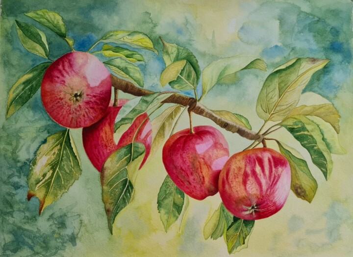 Painting titled "Apple inspiration" by Olga Poruchikova, Original Artwork, Watercolor