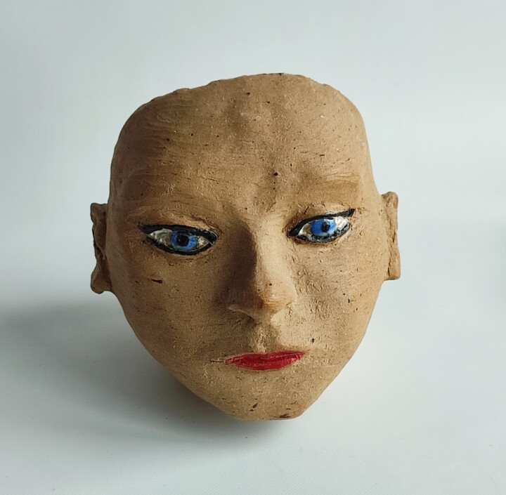 Sculpture titled "Girl's head orange…" by Olga Suvorova, Original Artwork, Ceramics
