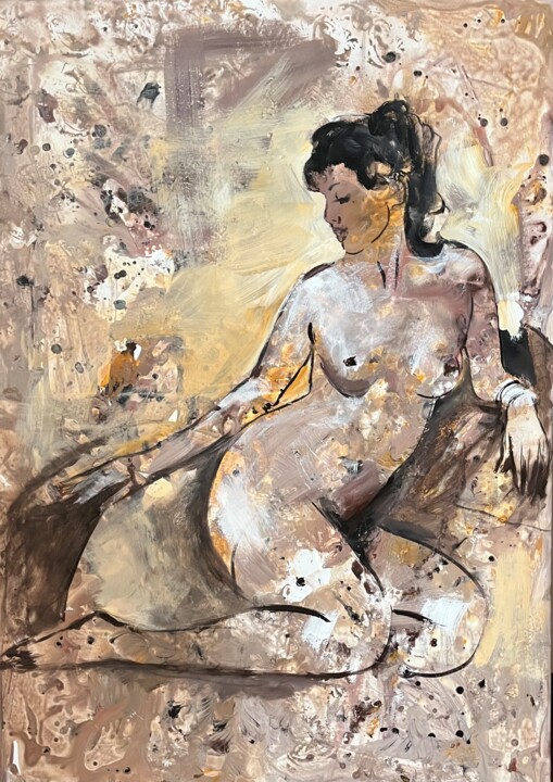 Malerei mit dem Titel "Nude" von Olga Volha Piashko, Original-Kunstwerk, Acryl Auf Keilrahmen aus Holz montiert