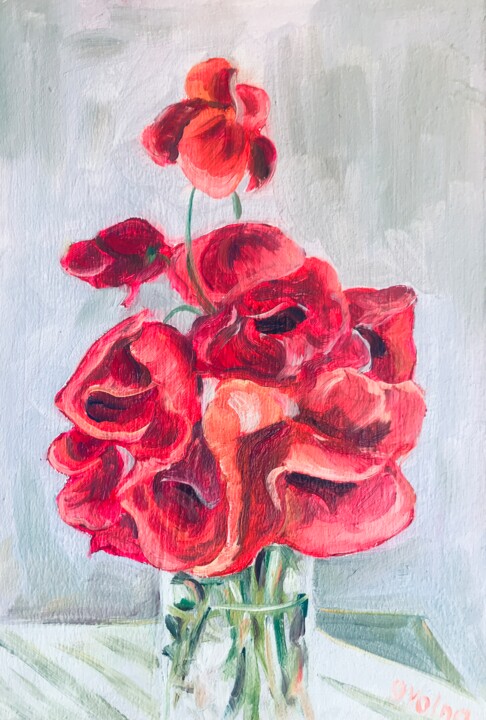 Malerei mit dem Titel "Red poppies" von Olga Volna, Original-Kunstwerk, Öl