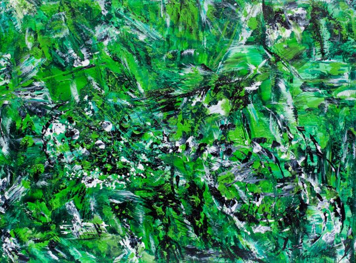 Peinture intitulée "Abstract Green Pain…" par Olga De Weck, Œuvre d'art originale, Acrylique