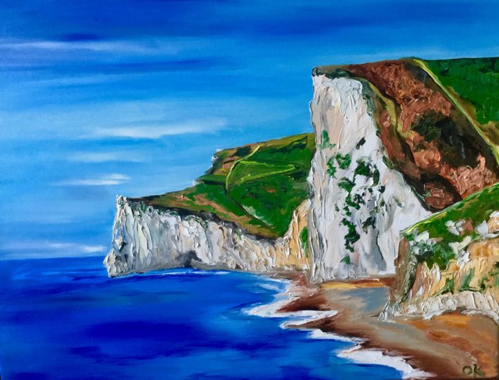 Schilderij getiteld "DORSET WHITE CLIFFS…" door Olga Koval, Origineel Kunstwerk, Olie