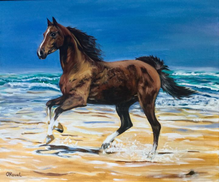 Pintura intitulada "Freedom. Horse on t…" por Olga Koval, Obras de arte originais, Acrílico