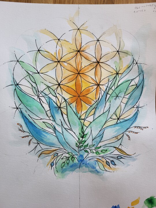 绘画 标题为“Flower of life” 由Olha Voron, 原创艺术品, 水彩