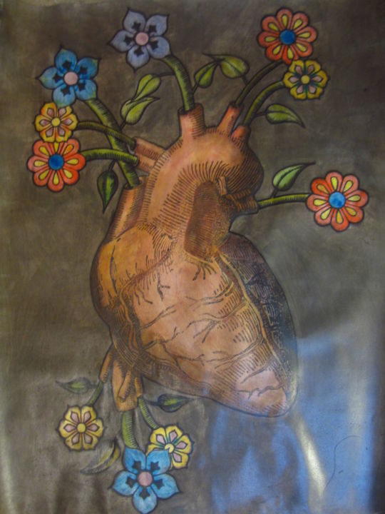 Pintura titulada "coeur" por Oliv, Obra de arte original, Oleo