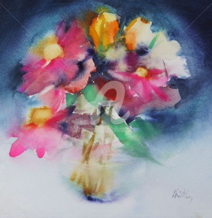 Painting titled "Crépusule-pour-le-r…" by Olivia Quintin, Original Artwork, Watercolor