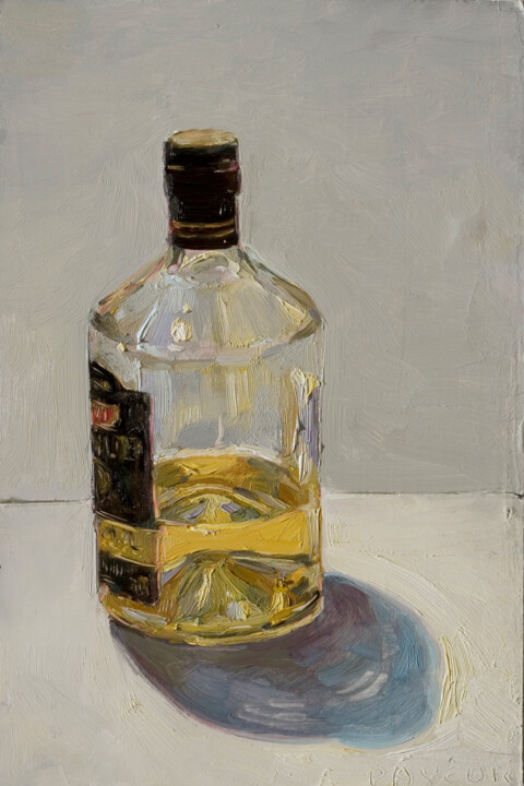 Painting titled "rum Chatel bottle" by Olivier Payeur, Original Artwork, Oil Mounted on Wood Panel