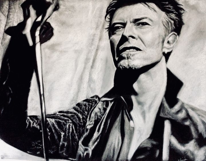 Dessin intitulée "Bowie on stage" par Olivier Pringal, Œuvre d'art originale, Pastel Monté sur Panneau de bois