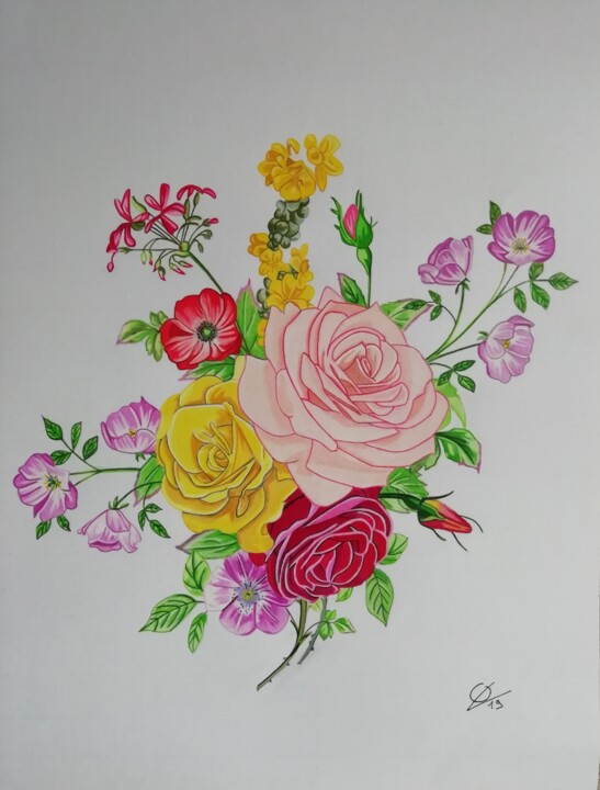 Dessin intitulée "Fleurs de Printemps" par Olivier Valèry, Œuvre d'art originale, Crayon