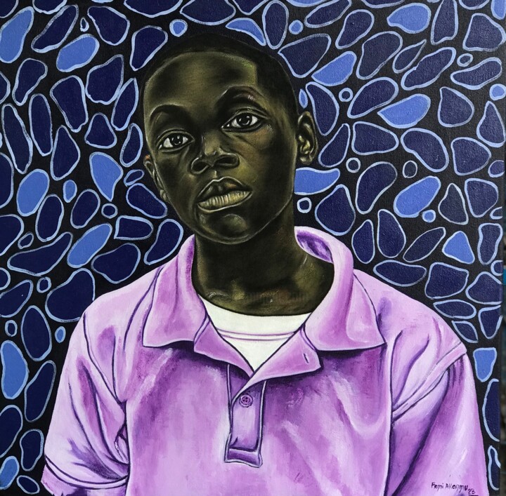 Painting titled "Purple shirt" by Oluwafemi Akanmu, Original Artwork, Acrylic