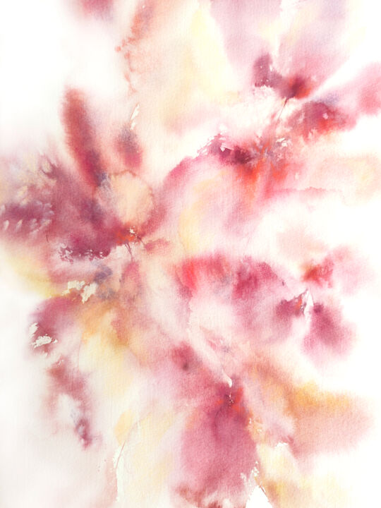 Painting titled "Abstract floral wal…" by Olya Grigorevykh, Original Artwork, Watercolor