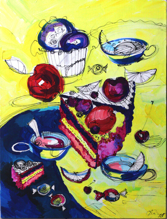 Painting titled "Sweets for summer" by Olya Kartavaya, Original Artwork, Acrylic Mounted on Wood Stretcher frame