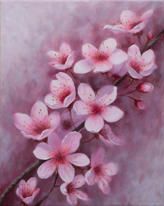 Painting titled "Sakura blossom" by Olya Zdorovets, Original Artwork, Acrylic