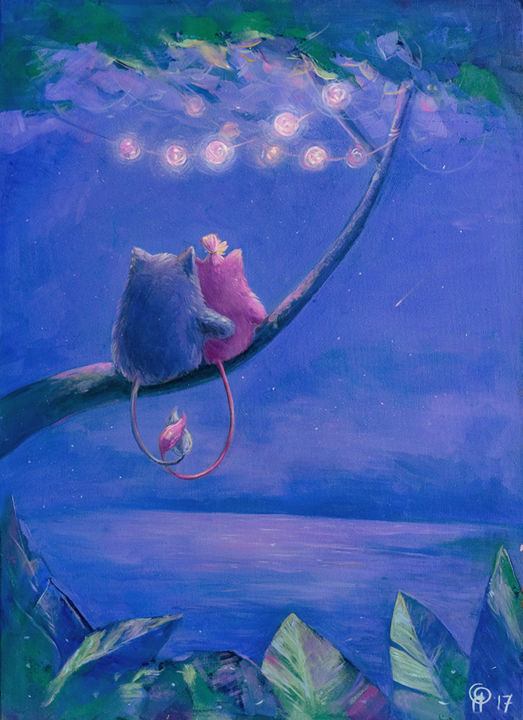 「Our Starry Night」というタイトルの絵画 Olya Yatsenkoによって, オリジナルのアートワーク, オイル