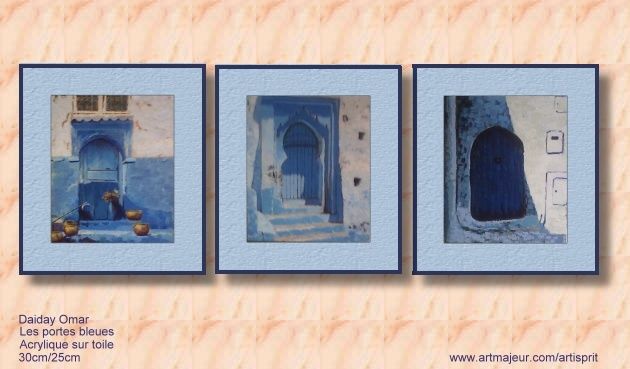 Pintura titulada "les portes bleues" por Omar Daiday, Obra de arte original, Oleo