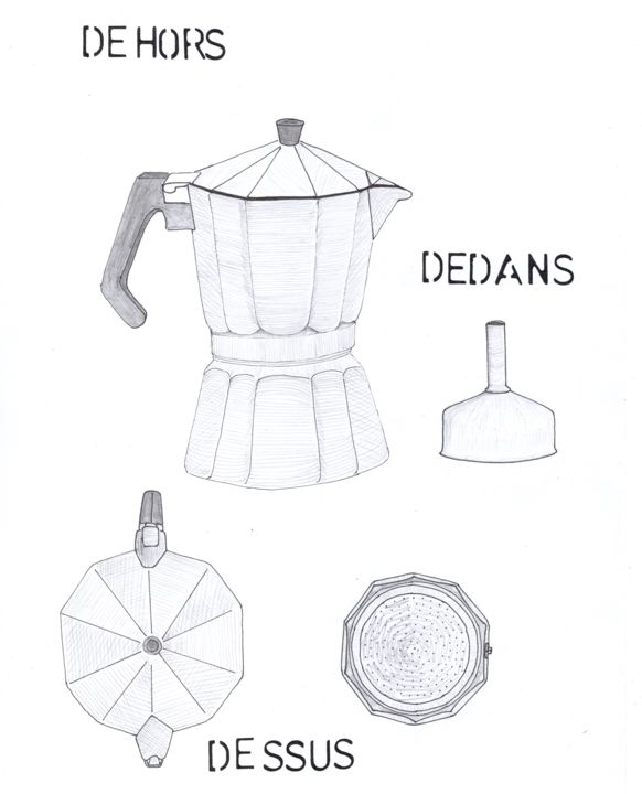 Dessin intitulée "Cafetière italienne" par O.M.A., Œuvre d'art originale, Crayon