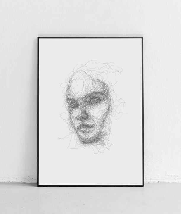 Drawing titled "Scribble Face #3" by Oriane Audebert, Original Artwork, Ballpoint pen