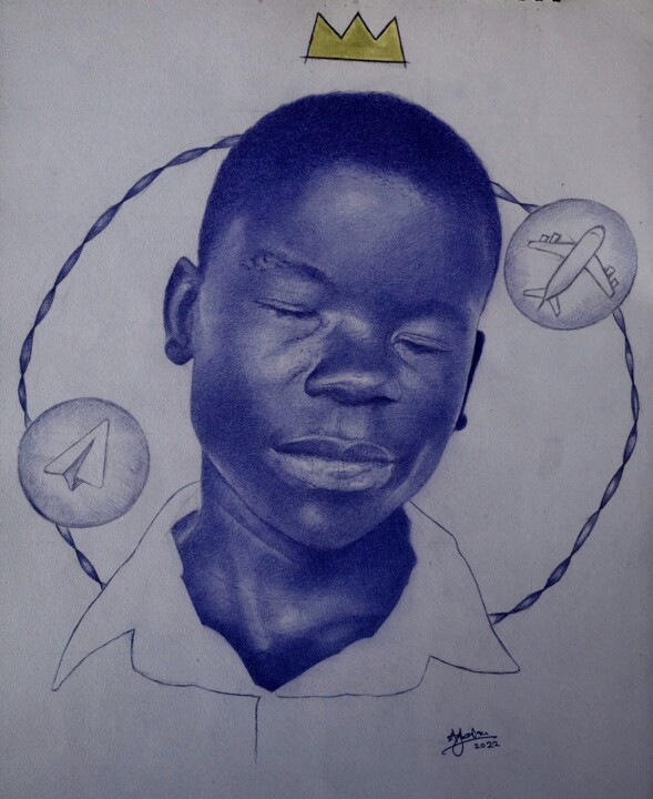 Dibujo titulada "Dreamer" por Oryiman Agbaka (St Valentino de Augusto), Obra de arte original, Bolígrafo