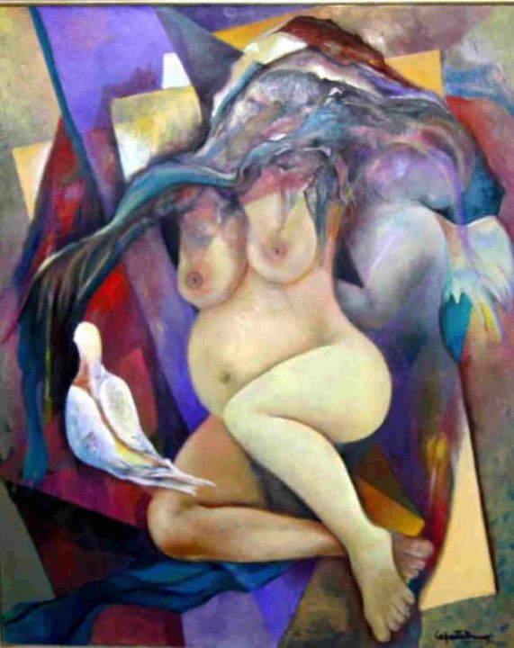 Painting titled "Madre Soltera" by Oscar Caputto Bruno (Pinturas), Original Artwork, Oil