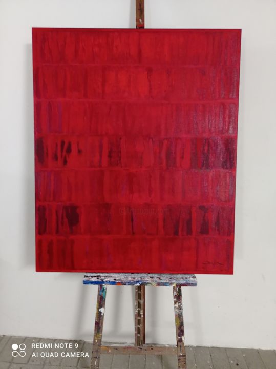 Pintura titulada "Il muro rosso" por Oscar Pevarello, Obra de arte original, Oleo Montado en Bastidor de camilla de madera