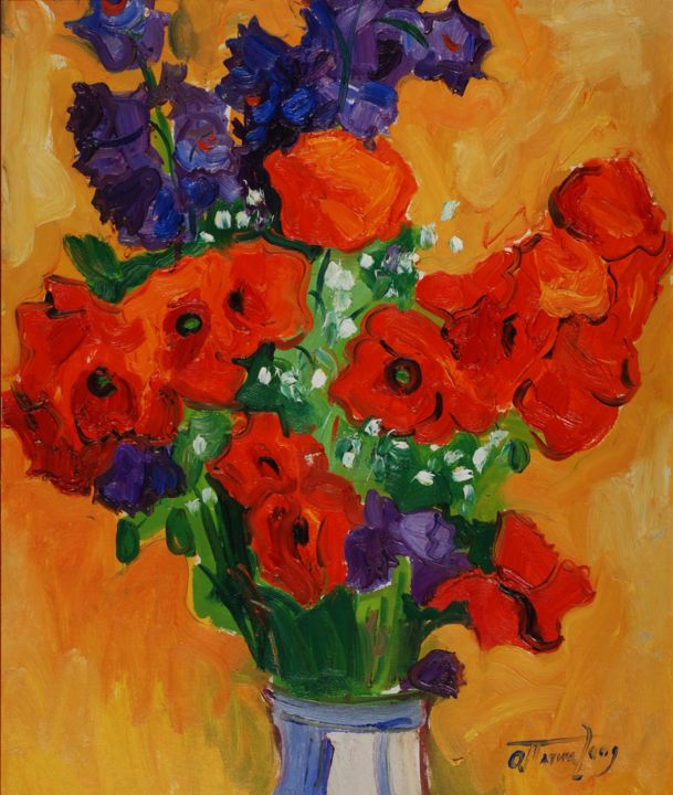 Painting titled "Poppies" by Ostap Patyk, Original Artwork, Oil