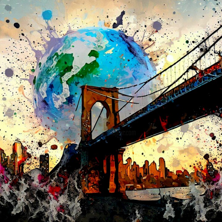 Arte textil titulada "BROOKLYN BRIDGE 6" por Otis Porritt, Obra de arte original, Collages digitales