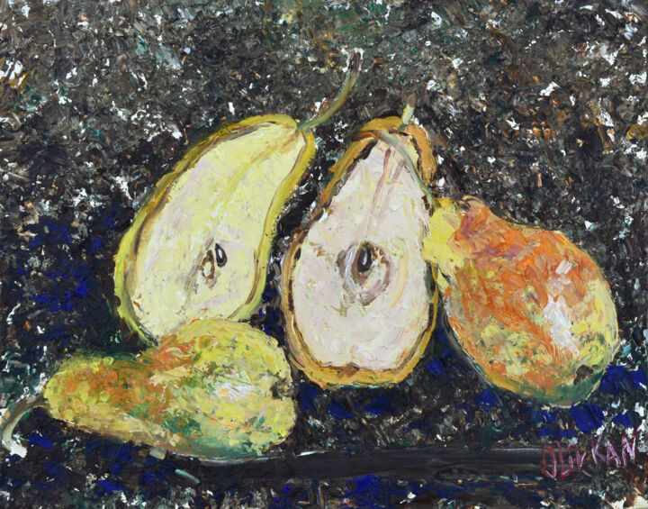 绘画 标题为“Pear Still Life” 由Olivkan Art, 原创艺术品, 油 安装在纸板上