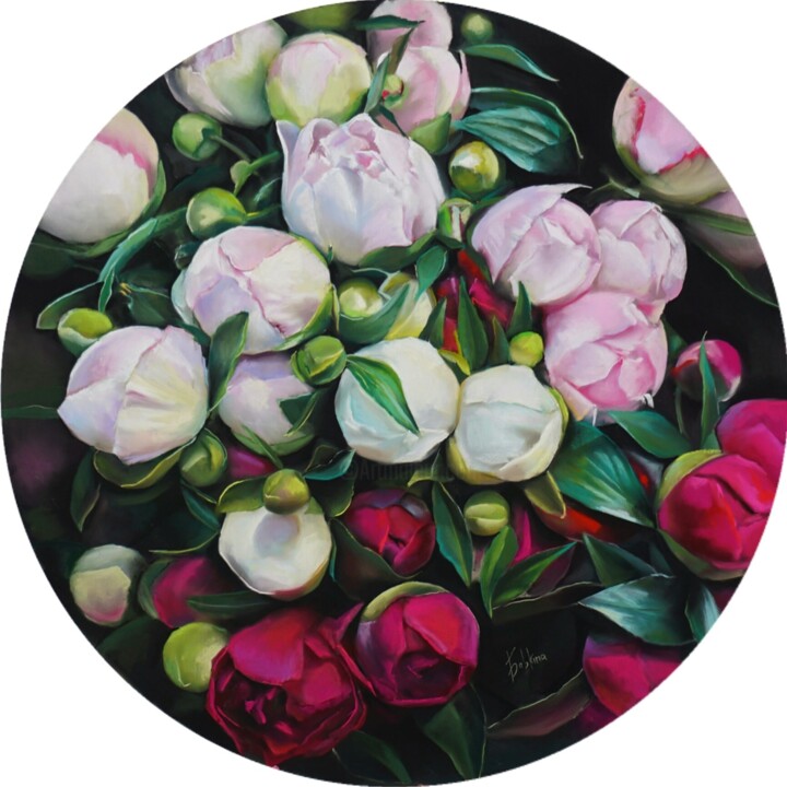 Malerei mit dem Titel ""Peonies"" von Oxana Babkina, Original-Kunstwerk, Pastell