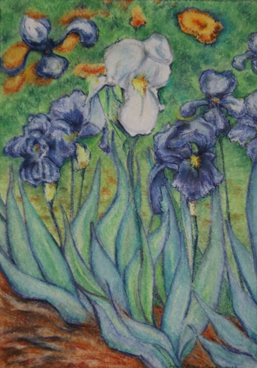 Drawing titled "Irises 1" by Oxana Kondratenko, Original Artwork, Pastel