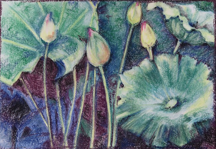 Dessin intitulée "Lilies 1" par Oxana Kondratenko, Œuvre d'art originale, Pastel