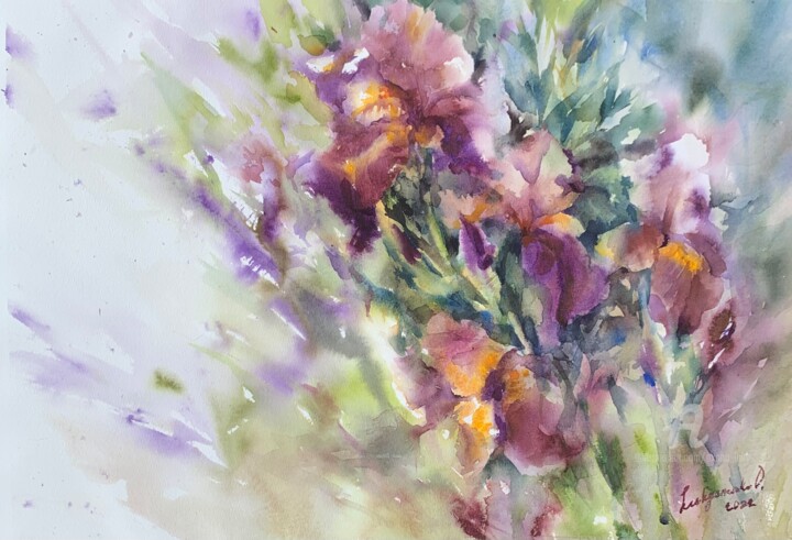 Schilderij getiteld "Iris" door Oxana Luky, Origineel Kunstwerk, Aquarel