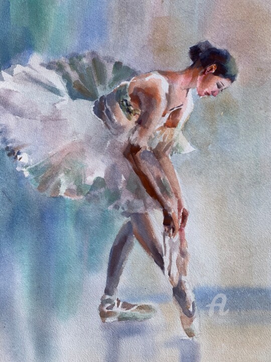 Painting titled "Ballerina #29" by Oxana Luky, Original Artwork, Watercolor